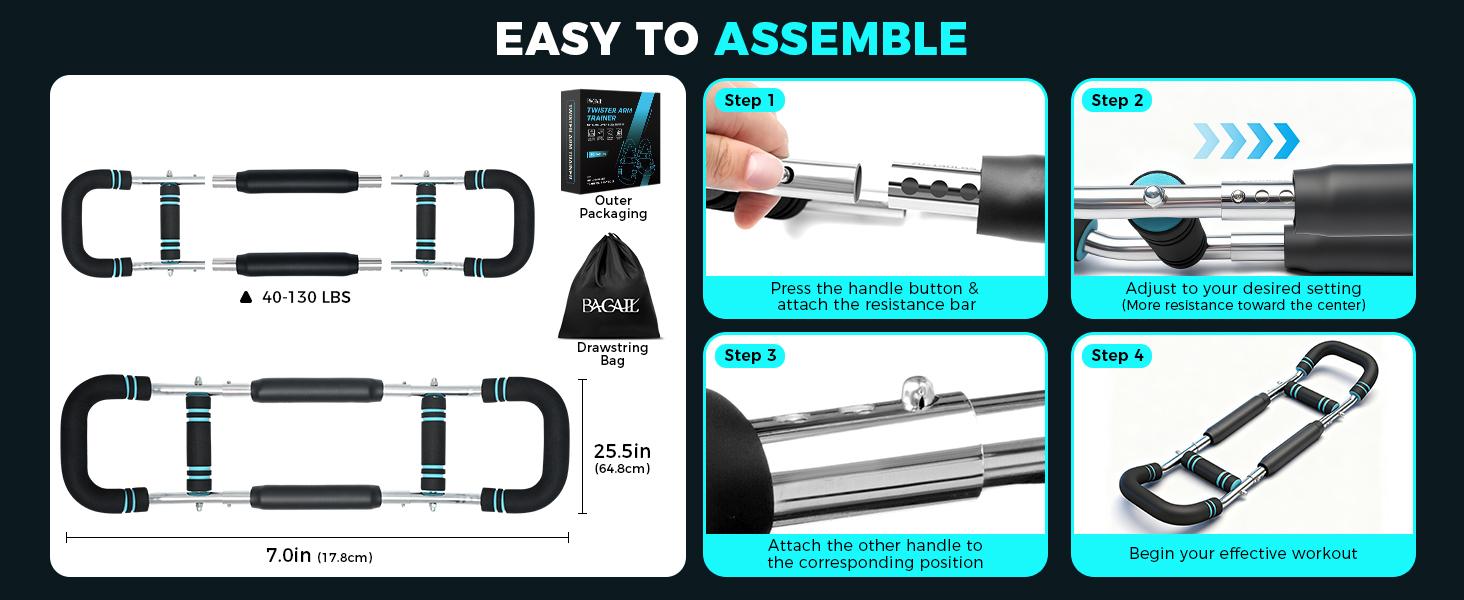 【SpringStatements】BAGAIL Twister Arm Trainer 5-Level Resistance 40-130 lbs for Chest & Arm Workout Home Gym Strength Training Equipment with Ergonomic Grips & Carry Bag for Men and Women Adjustable Exercise Machine