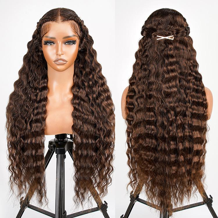 [West Kiss] Pre Braided Wig Dark Brown Deep Wave Glueless 13x4 Lace Front Wig Pre Styled Ready To Go Human Hair Wig Beginner