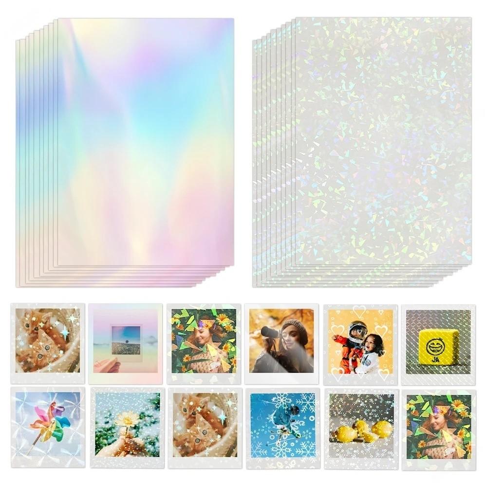 10 Sheets A4 Size Cold Press Laminated Waterproof Transparent Holographic Star Sticker Film, Self-Adhesive Photo Laminate for Festive Parties Handmade Crafts