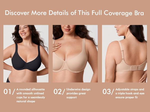 DELIMIRA Women's Confishape Balconette Bra Supportive Full Coverage Plus Size Bras Underwire Unlined Scoop Neck