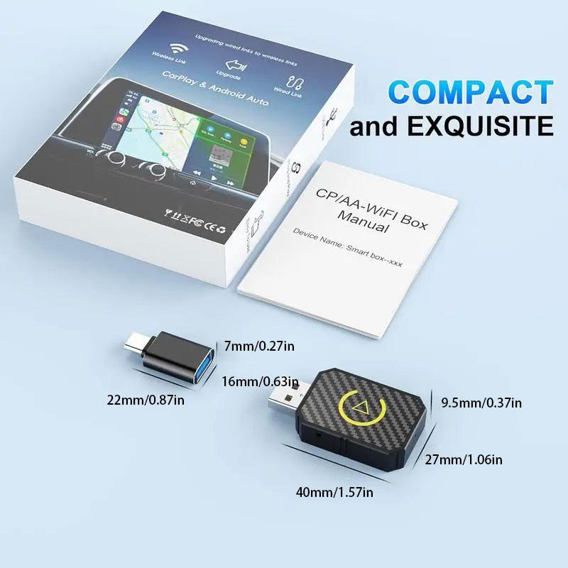Mini Wireless Carplay Adapter, Carplay Converter, Two-In-One Wireless Carplay Compatible with Android, iOS and iPhone, Car Accessories