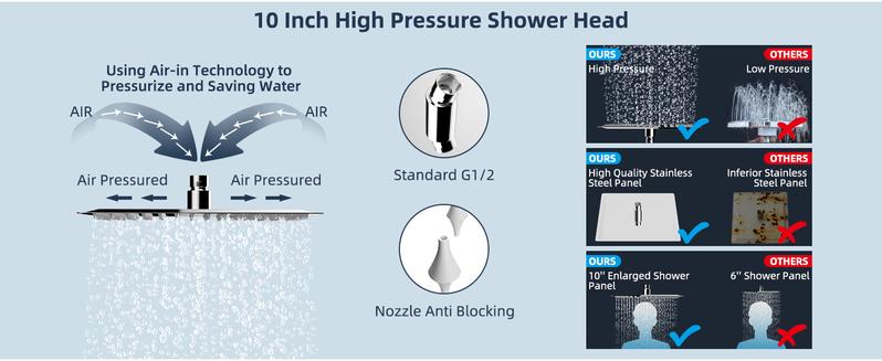 Hibbent All Metal Shower Head,10'' High Pressure Rain Shower Head/Handheld Showerhead Combo with 16'' Adjustable Arc-shaped Shower Extension Arm, 7-Spray, 71'' Hose Adhesive Showerhead Holder, Chrome