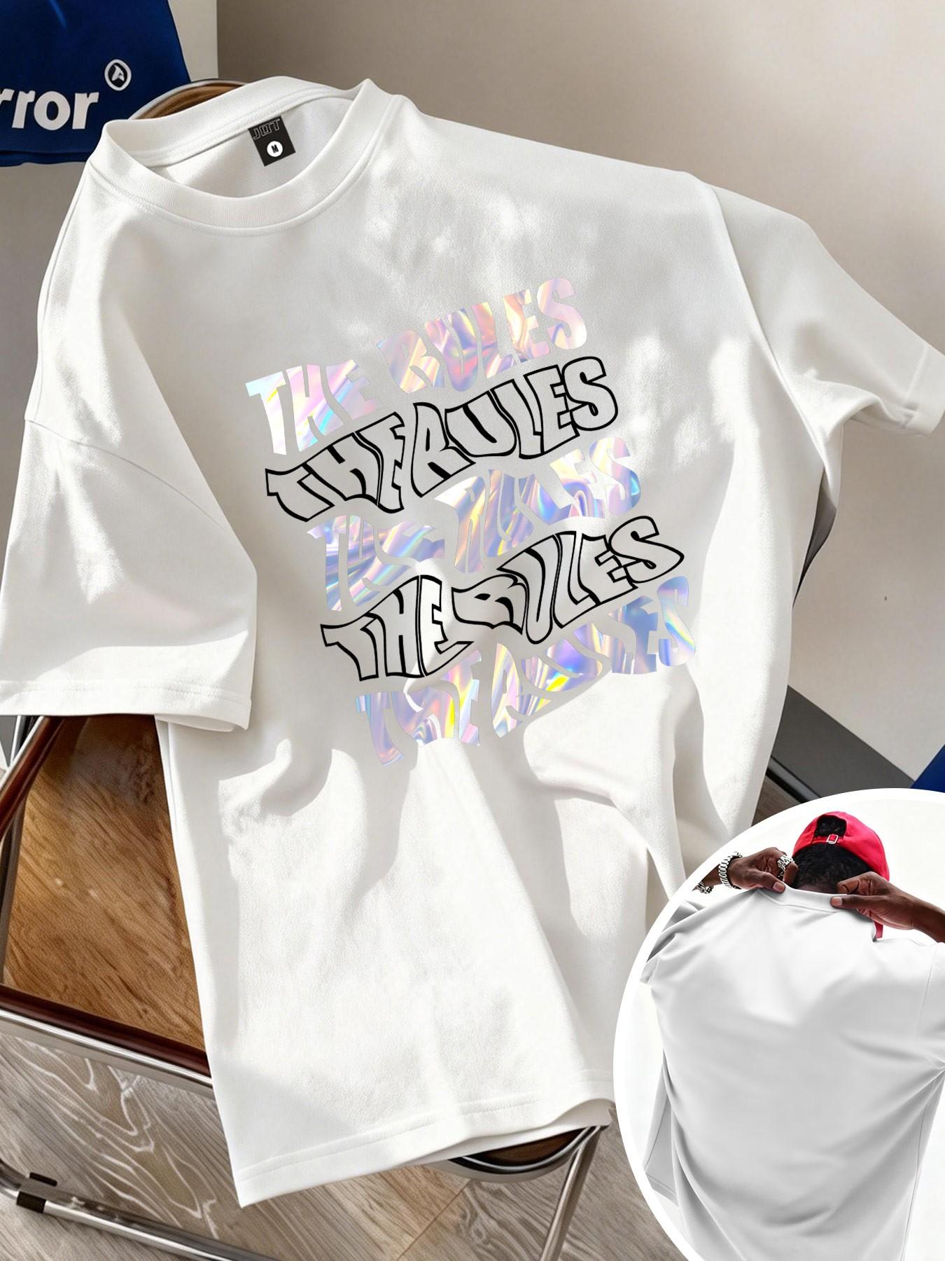 The Rules Laser Y2K Rebel Style Printed T-Shirt, Unisex Oversize Loose Fit, Casual Minimalist Design, Short Sleeve, No Collar, Random Print