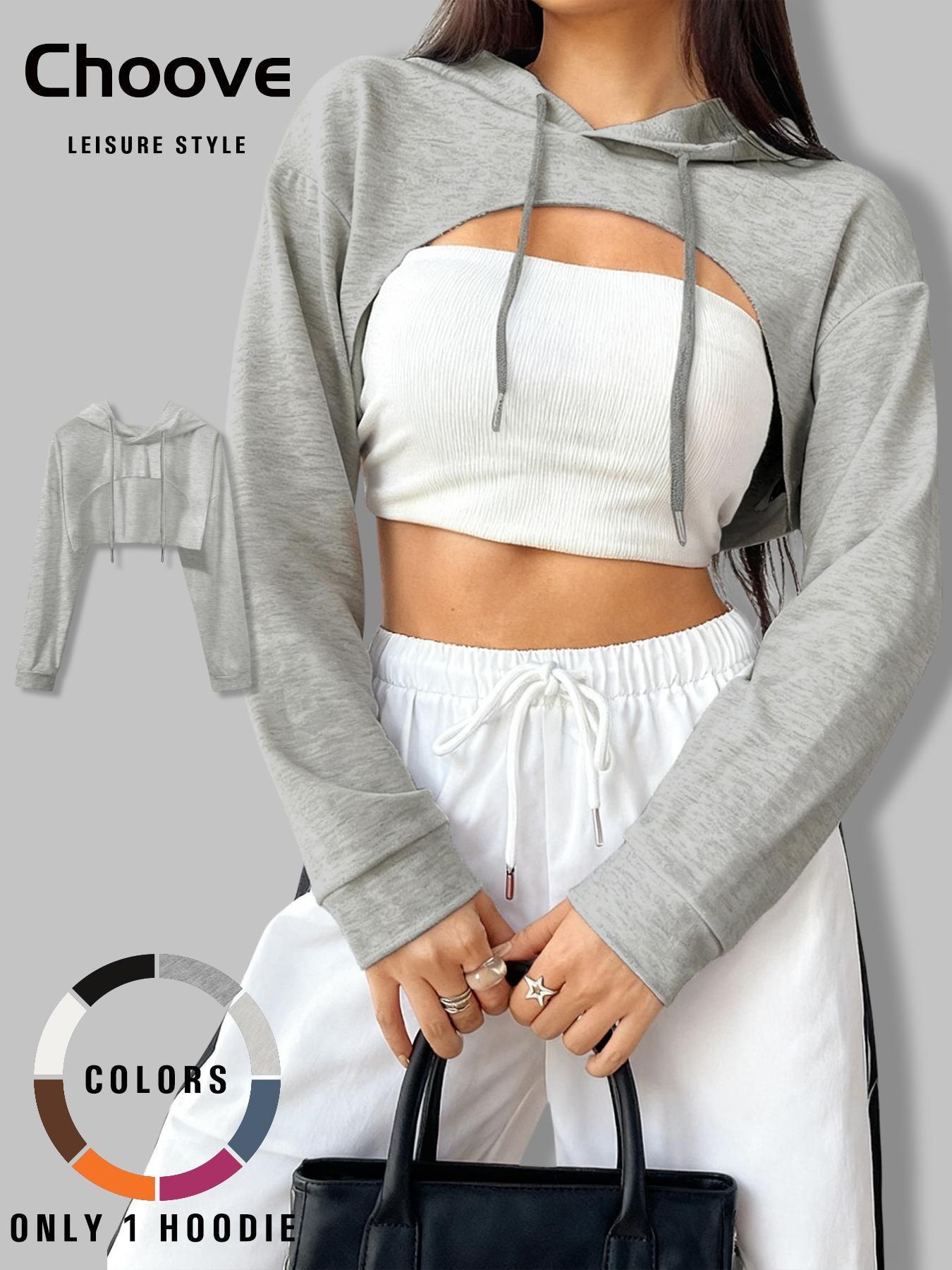 Women's Short Hooded Sweatshirt, Casual Loose-Fit Pullover, Thin Kint Fabric, All Seasons Wear, Versatile Layering Piece