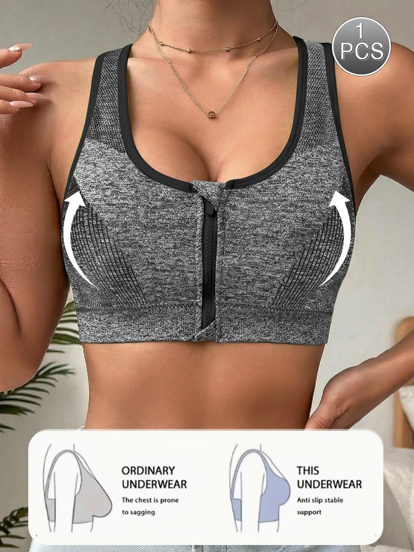 Women's Plus Size Front Zip Sports Bra, High Impact Push Up Wireless Bra, Breathable Mesh Racerback Workout Yoga Bra for Gym Fitness Running Women Workout Clothes