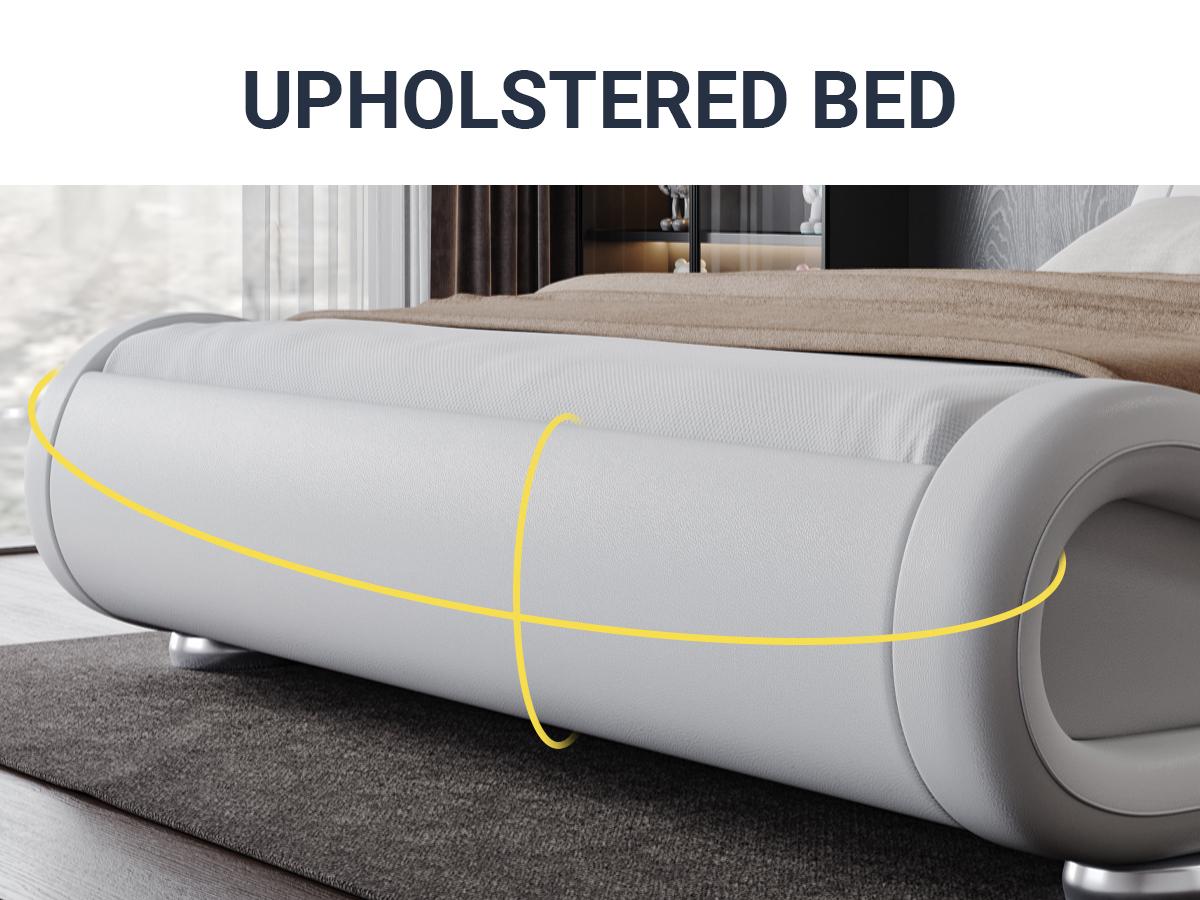 Allewie Full/Queen/King Size Bed Frame with Ergonomic & Adjustable Headboard, 【Frame Only No Mattress】Low Profile Modern Upholstered Platform Sleigh Design -  No Box Spring Required, Grey/Black/White,#TikTokShopBlackFriday #Christmas Gifts