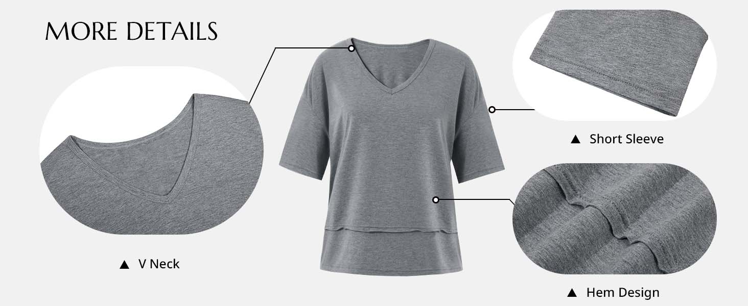 Imily Bela Womens Summer V Neck T Shirts Casual Short Sleeve Flowy Tops Cute Loose Fit Basic Tees