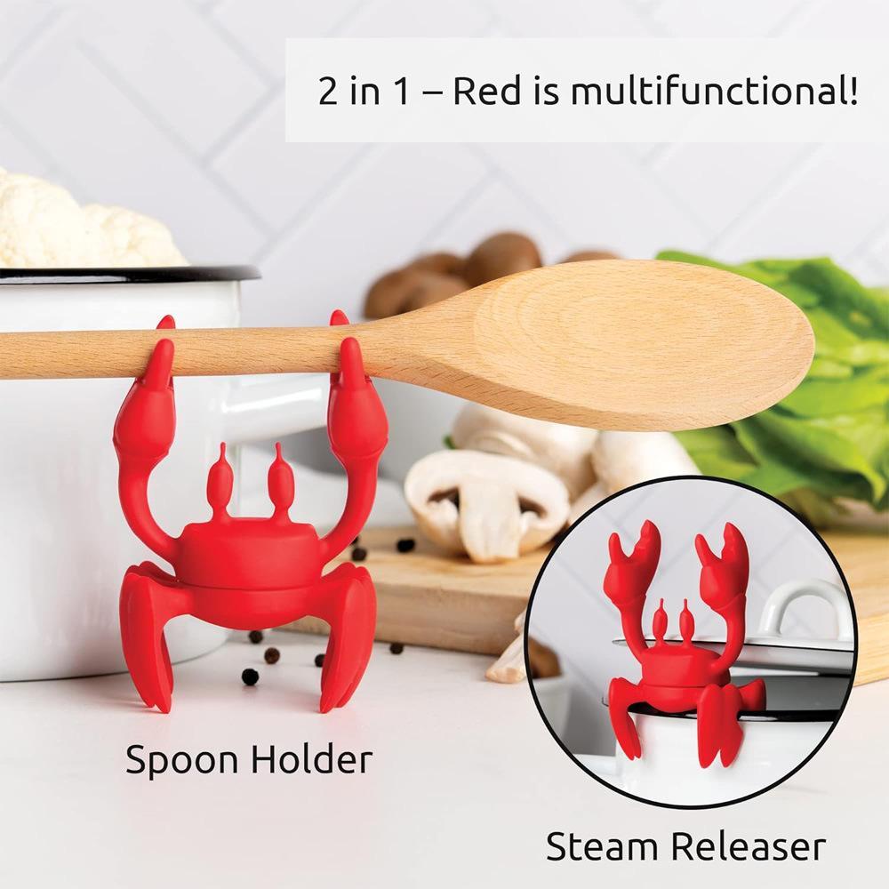 Creative Crab Silicone Utensil Holder Set, 3 Pieces Includes Spoon Rest, Heat Resistant Stand, Stove Steam Release Vent