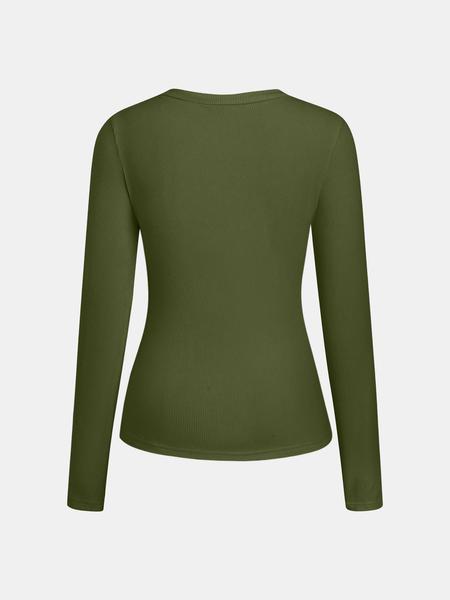 Women's Casual Round Neck Long Sleeve Button Front Top, Basic Solid Color Design, Extended Length, Perfect for Daily Wear, Womenswear