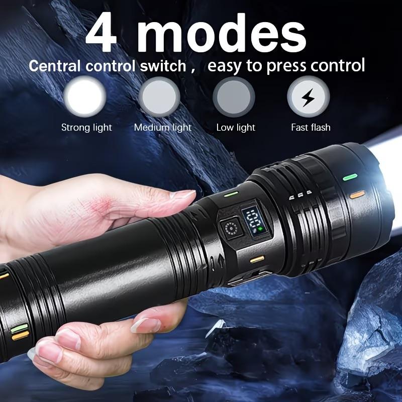 Super Bright LED Extendable Flashlight, Large Capacity Battery, USB-C Charging, Digital Display, Camping Survival Indoor Outdoor Use