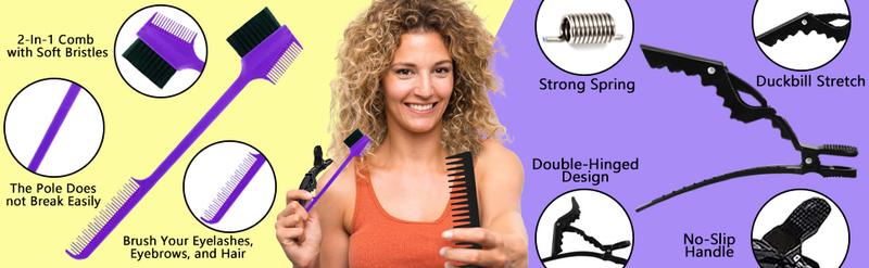 【Valentinesdaygift】17 Counts Hair Brush Set for Women Men Kids Detangler Brush Wide Tooth Comb Nylon Bristle 9-Row Brush Satin Bonnet  Styling Tools Purple Love At First Find