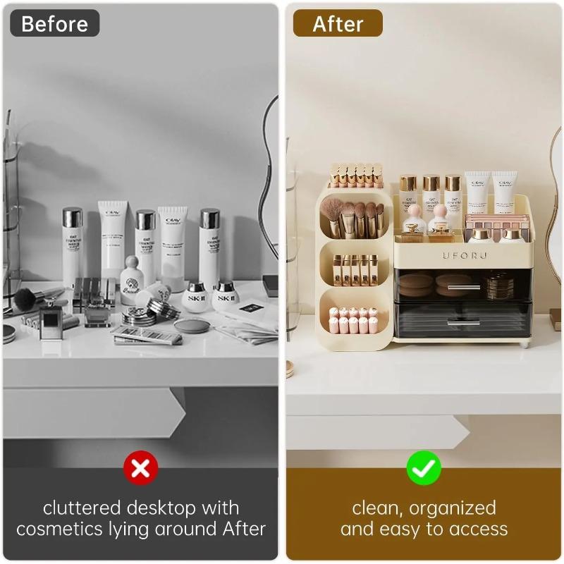 Large Capacity Makeup Storage Box, Makeup Brush, Lipstick, Eyebrow Pencil, Pocket Mirror, Desktop Makeup Organizer for Home & Travel, Cosmetics Organizer Storage, Makeup Brushes Organizer, Accessory Drawer, Gift, jewelry organizer