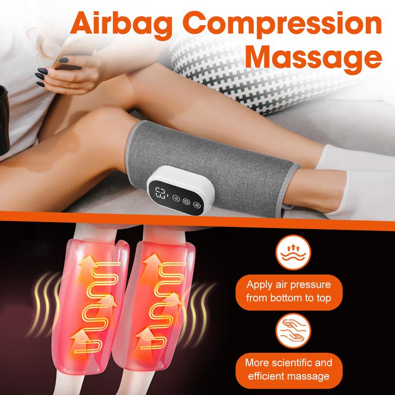 Leg Massager for Circulation, Airbags Hot Compress Calf Massager, 3 Modes 3 Gear Compression Massager, Leg Massage Tool for Muscle Relax, USB Rechargeable Massagers, Ideal Chrismas Gift
