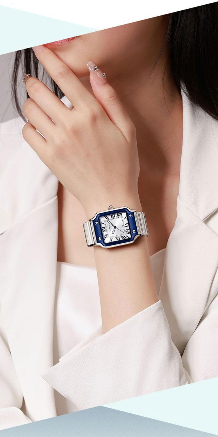 Women's Men's Unisex Square Watch - Silver Stainless Steel Band, Roman Numerals, Date Display, Waterproof Quartz Wristwatch, Fashion Casual Retro Wristwatch, Perfect Gift