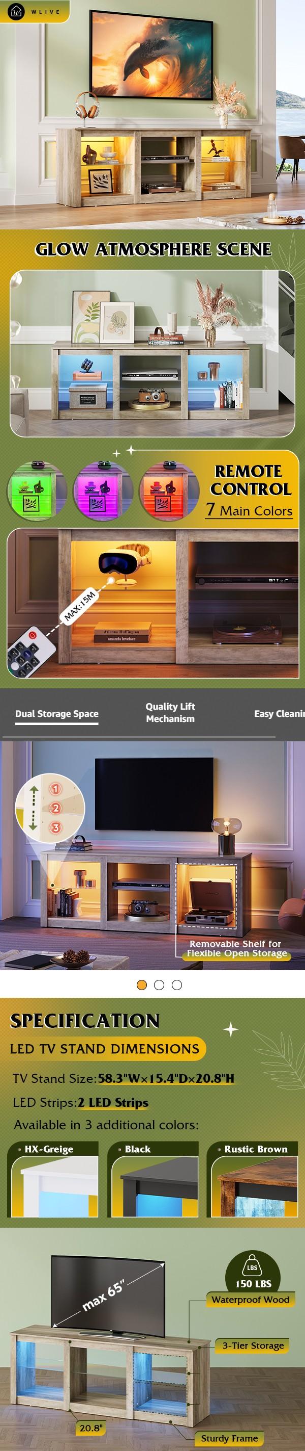 WLIVE LED TV Stand for 65 Inch TV, Modern Entertainment Center with Adjustable Glass Shelves & Customizable LED Lights, Sturdy Media Console for Living Room, Bedroom,Gaming WLIVE LED TV Stand for 65 Inch TV, Modern Entertainment Center with Adjustable Glass Shelves & Customizable LED Lights, Sturdy Media Console for Living Room, Bedroom,Gaming