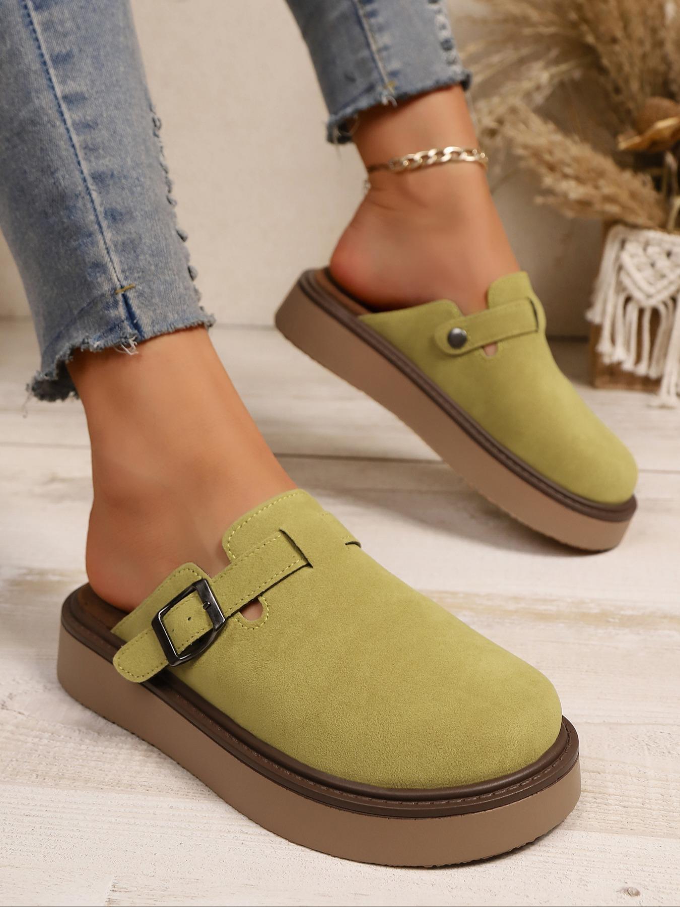 Women's Multi-Color Velvet Slip-On Shoes, Elegant Comfortable Large Size Single Button Design, Casual Fashion Slippers for Spring & Fall, Slip On Lightweight