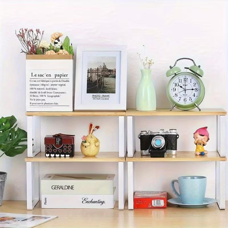 Wooden & Carbon Steel Kitchen Cabinet Organizer Set, Stackable Multi-Functional Storage Shelves, Non-Food Contact Safe Material