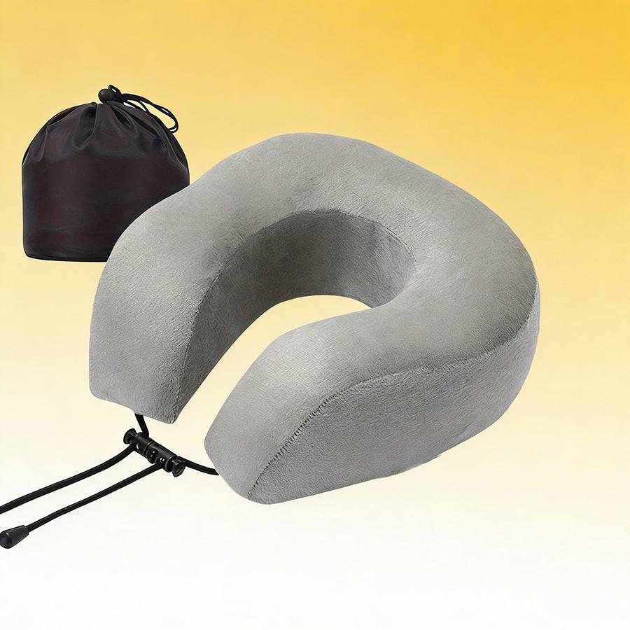 Travel Essential Memory Foam Neck Pillow, Adjustable Ergonomic Cushion for Airplane Long Journey Office Nap Relax