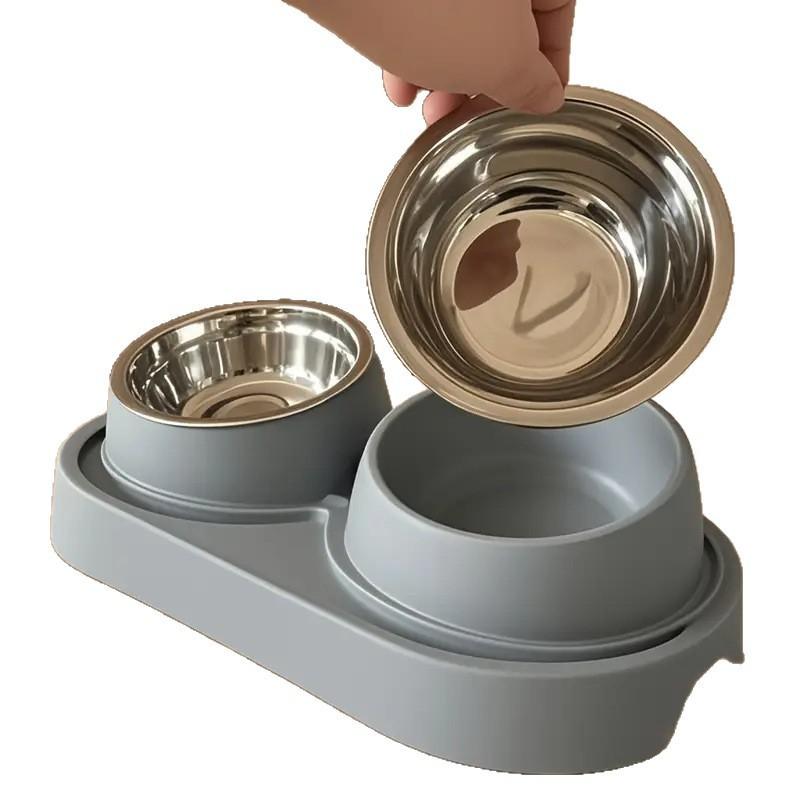 Modern Elevated Pet Food and Water Stainless Steel Bowl, Detachable and Easy to Clean, Space-Saving Dual Compartment Feeder for Medium Pets Modern Elevated Pet Food and Water Stainless Steel Bowl, Detachable and Easy to Clean, Space-Saving Dual Compartment Feeder for Medium Pets