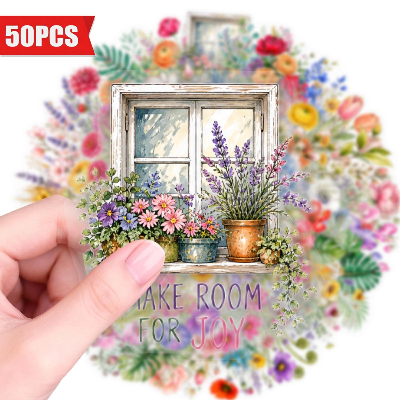 50Pcs Clear PET Watercolor Floral Positive Quote Stickers, Aesthetic Transparent Decorative Stickers, Planner Accessories, Office Products, Back To School Stationery for Journal Scrapbook Notebook
