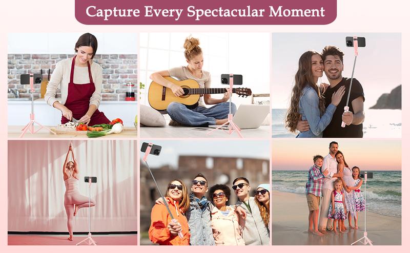 6-in-1 Selfie Tripod w/Dual Fill Lights & Wireless Remote | Portable Adjustable Phone Stand | Detachable 360° Compact Travel Tripod