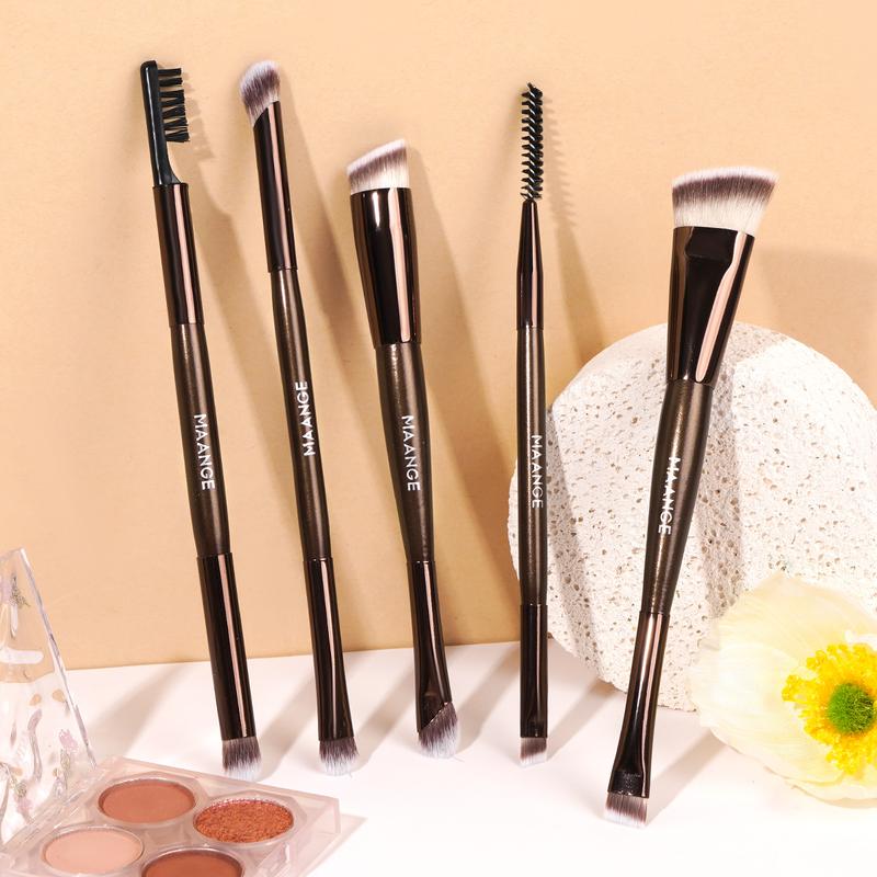 MAANGE 5pcs Double-ended Makeup Brush Set,Eyebrow Brush & Blending Brush, Nose Shadow Brush & Small Eyeshadow Brush, Foundation Brush & Eyeliner Brush, Eyelash Brush & Eyebrow Brush, Angle Foundation Brush & Eyebrow Brush, Cosmetic Brush Set