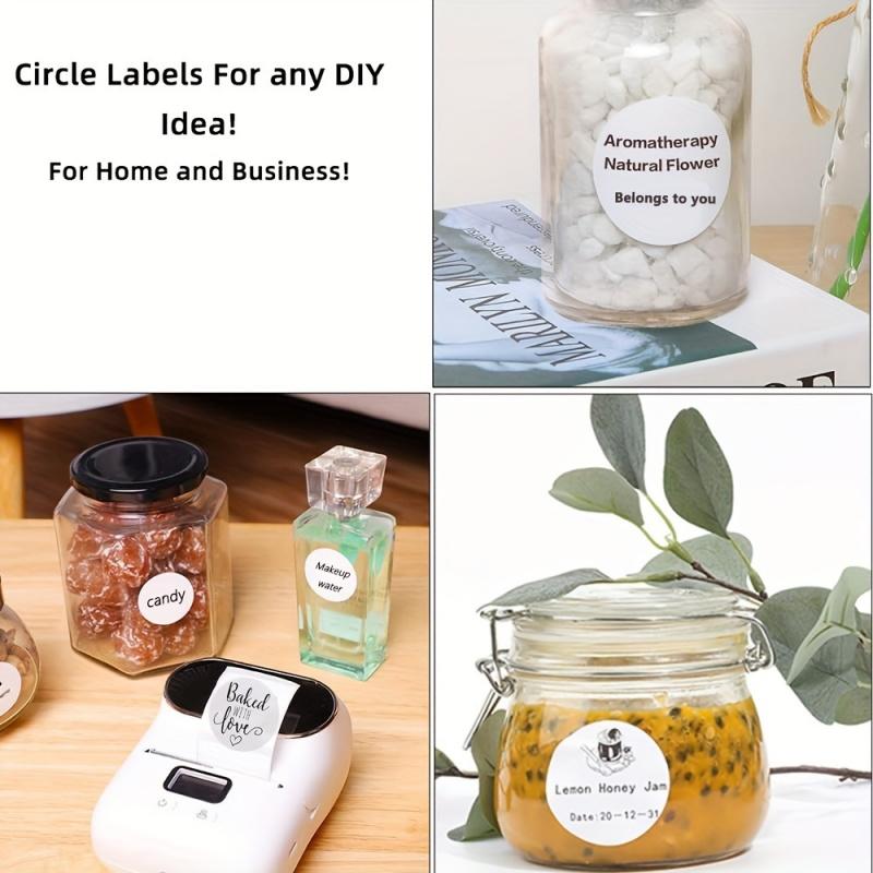 5-roll pack of 30 * 30mm/40 * 40mm/50 * 50mm white circular label paper, universal Phomemo M110/M120/M200/M220, commercial label using Phomemo M110 hot circular label, DIY logo design using label, name label,