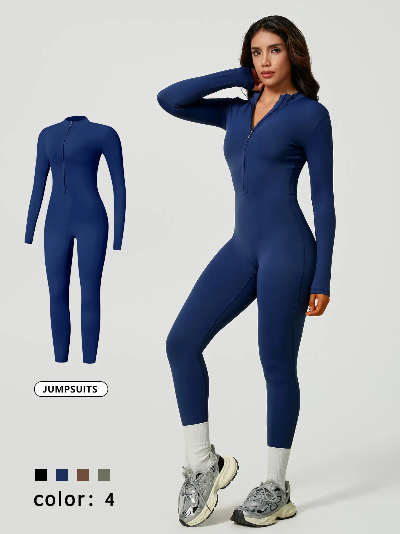 Women's Sportswear Bodysuit, High Elasticity Bare Feel Fabric, Breathable Quick-Dry, Adjustable Neckline, Long Sleeve, Slim Fit, Workout Jumpsuits