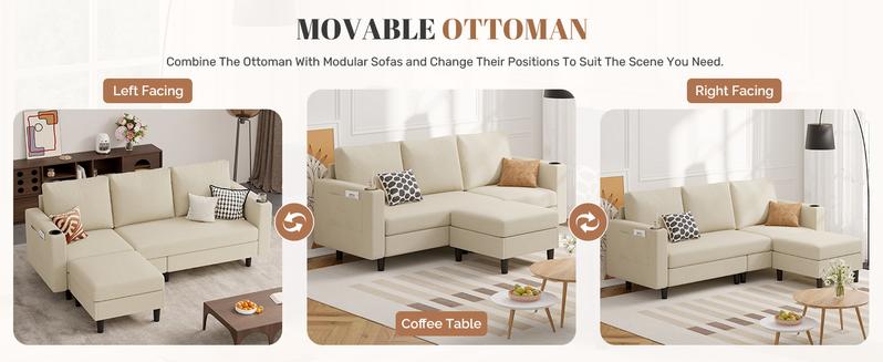 Upholstered Sectional Sofa and Couches, 78'' L Shaped 3-seat Sofa for Living Room, Apartment, Lounge,Bedroom-Washable Covers- Pet Friendly Convertible Sofas (Linen Fabric, Beige)