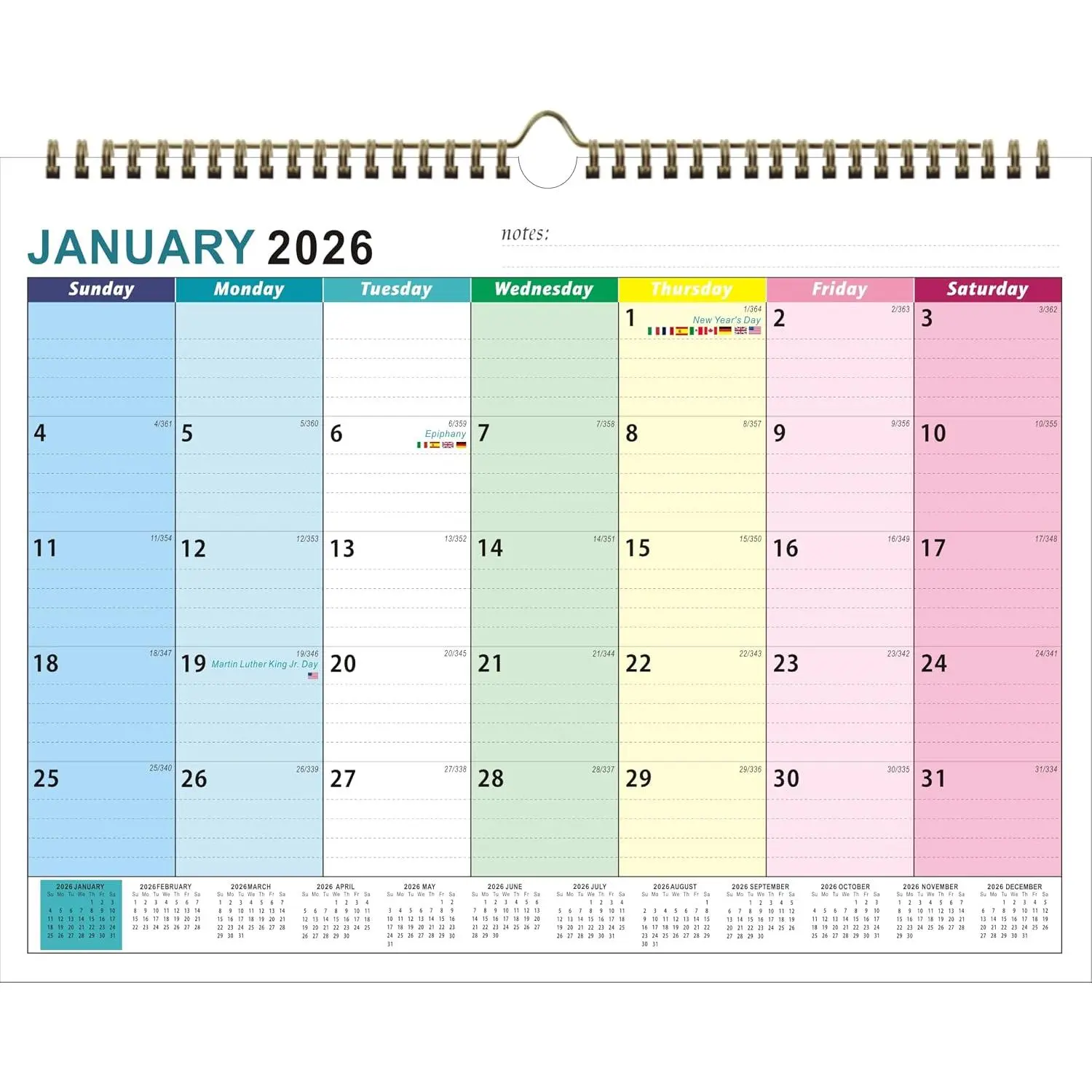 Calendar 2026-2027, Wall Calendar 2026-2027 from May 2026 - June 2027, 18 Months Calendar with  Paper, -Wire Binding &  Hook, 8.5" x 12", Colorful