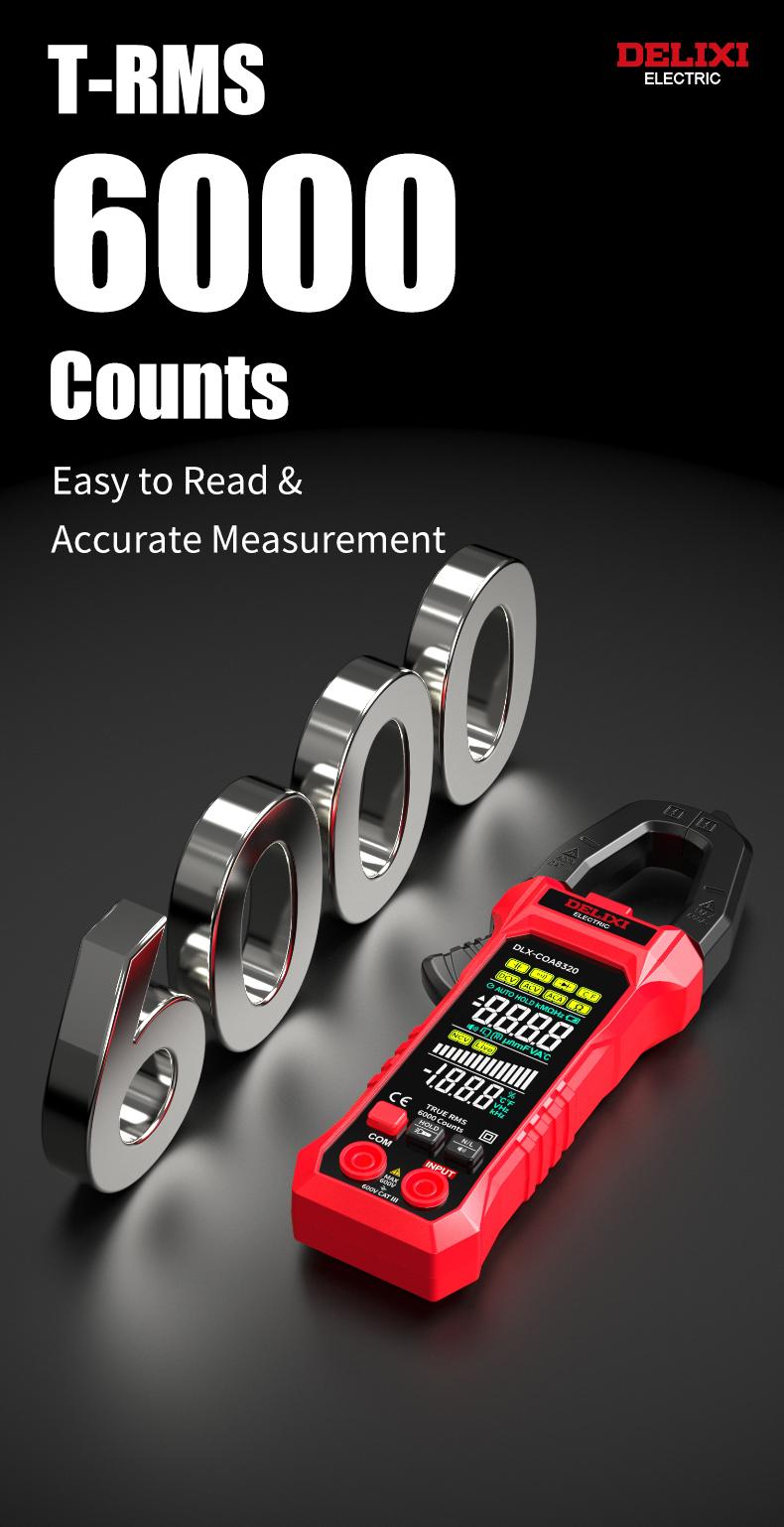 DELIXI Electric Clamp Meter Multimeter 6000 Count Auto-Ranging Voltage Tester, DLX-COA8320 AC/DC Voltage & AC Current, Non-Contact Voltage Testing, Temperature Continuity Resistance Diode Measurement Meter with Storage Bag DELIXI Electric Clamp Meter Multimeter 6000 Count Auto-Ranging Voltage Tester, DLX-COA8320 AC/DC Voltage & AC Current, Non-Contact Voltage Testing, Temperature Continuity Resistance Diode Measurement Meter with Storage Bag