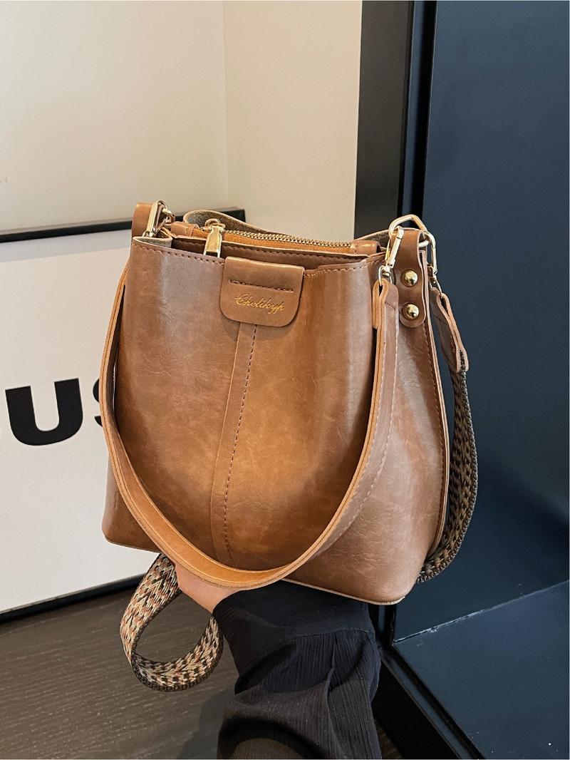 Vintage Large Capacity Bucket Bag, Fashion Casual Shoulder Crossbody Bag for Outdoor Travel Commuting, Stylish Unisex Handbag, Fashionable Crossbody Bag