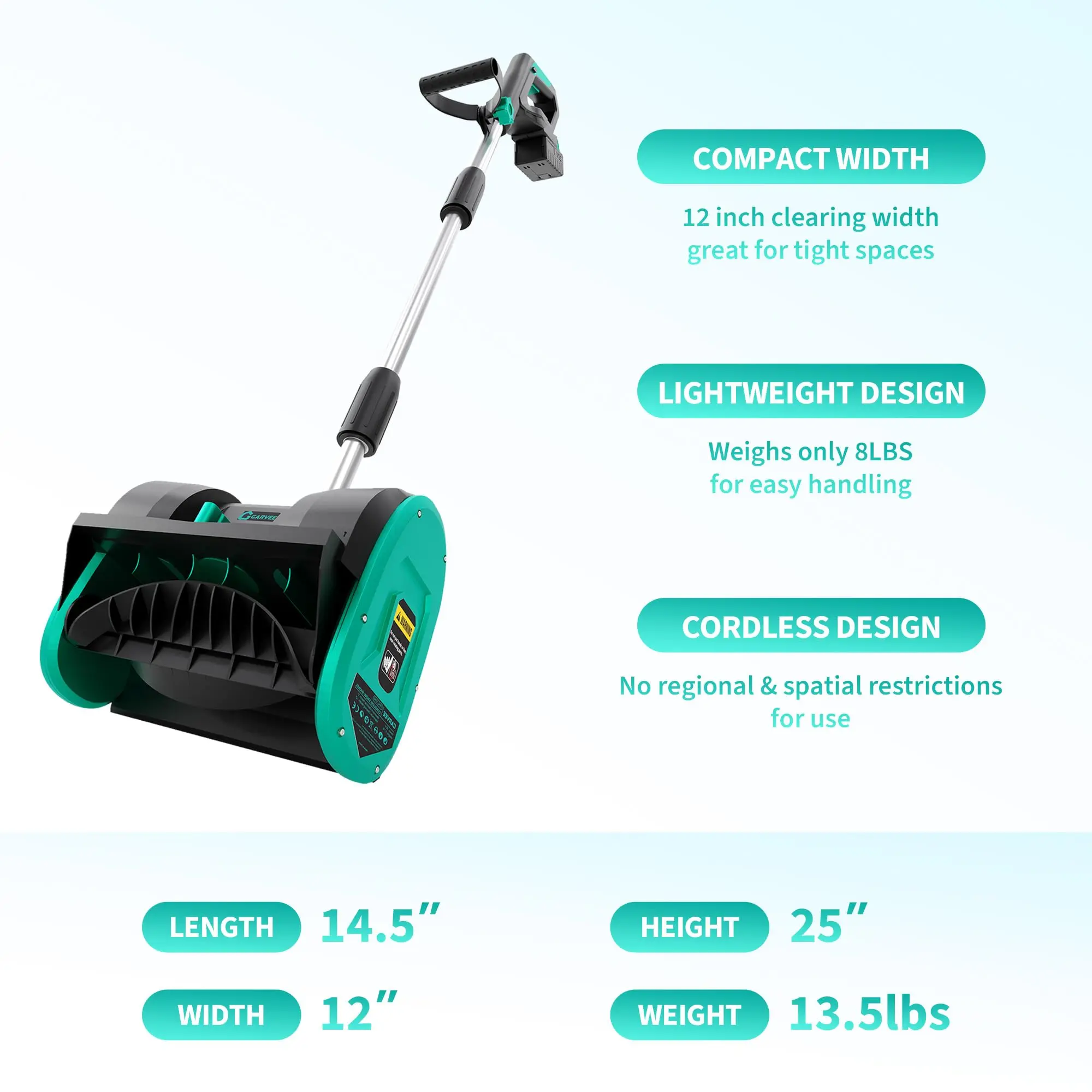 Wireless 12 inch electric snow blower -20V 4.0Ah battery, adjustable handle, steering board, battery display, dual port fast charger, 17 foot throw, very suitable for sidewalks, lanes, courtyards