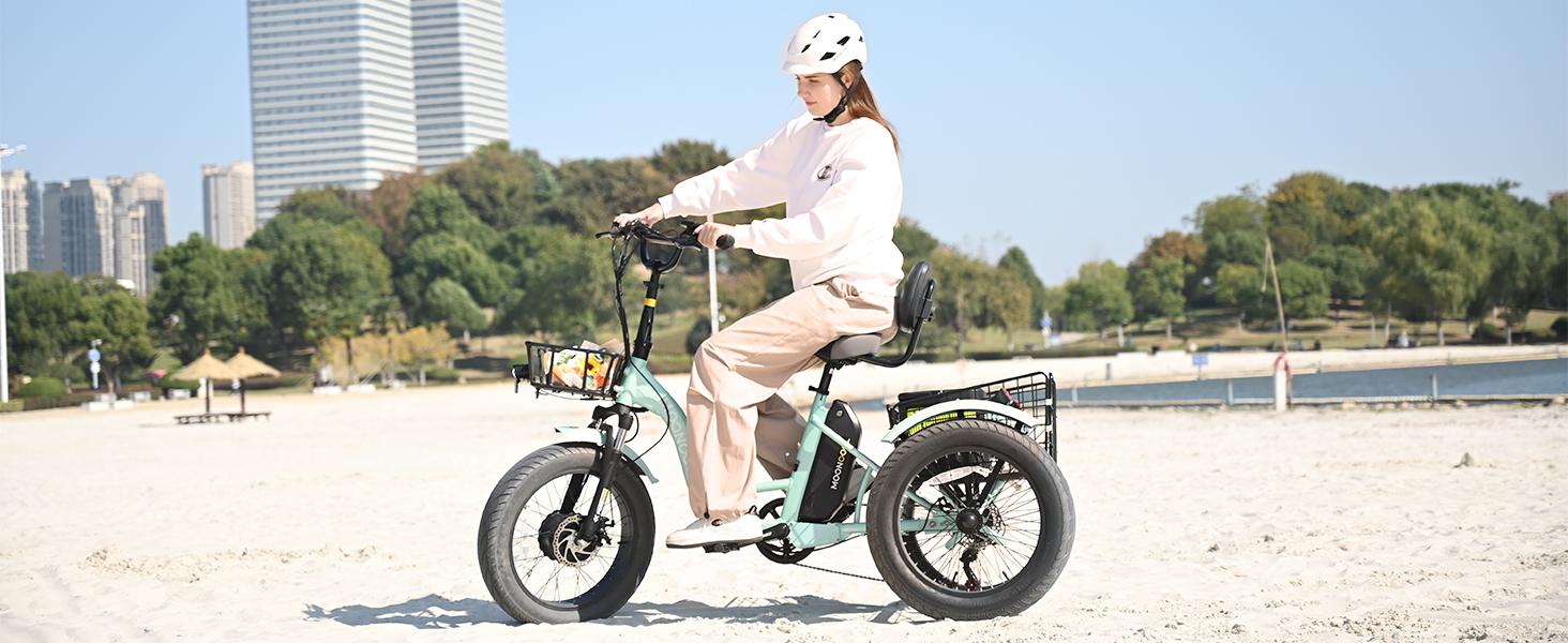MOONCOOL Electric Tricycle for Adults, 20" x 4" Fat Tire Electric Trike, 48V 500W Motorized Electric Bicycle Bikes, 3 Wheels 7 Speed Ebike with Removable Battery, Aluminum Frame & Large Basket