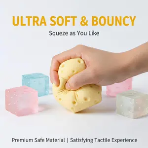 Three Colors Giant Clear Ice Cube Squishy Fidget Toy Slow Rising Stress Relief Squeeze Toy