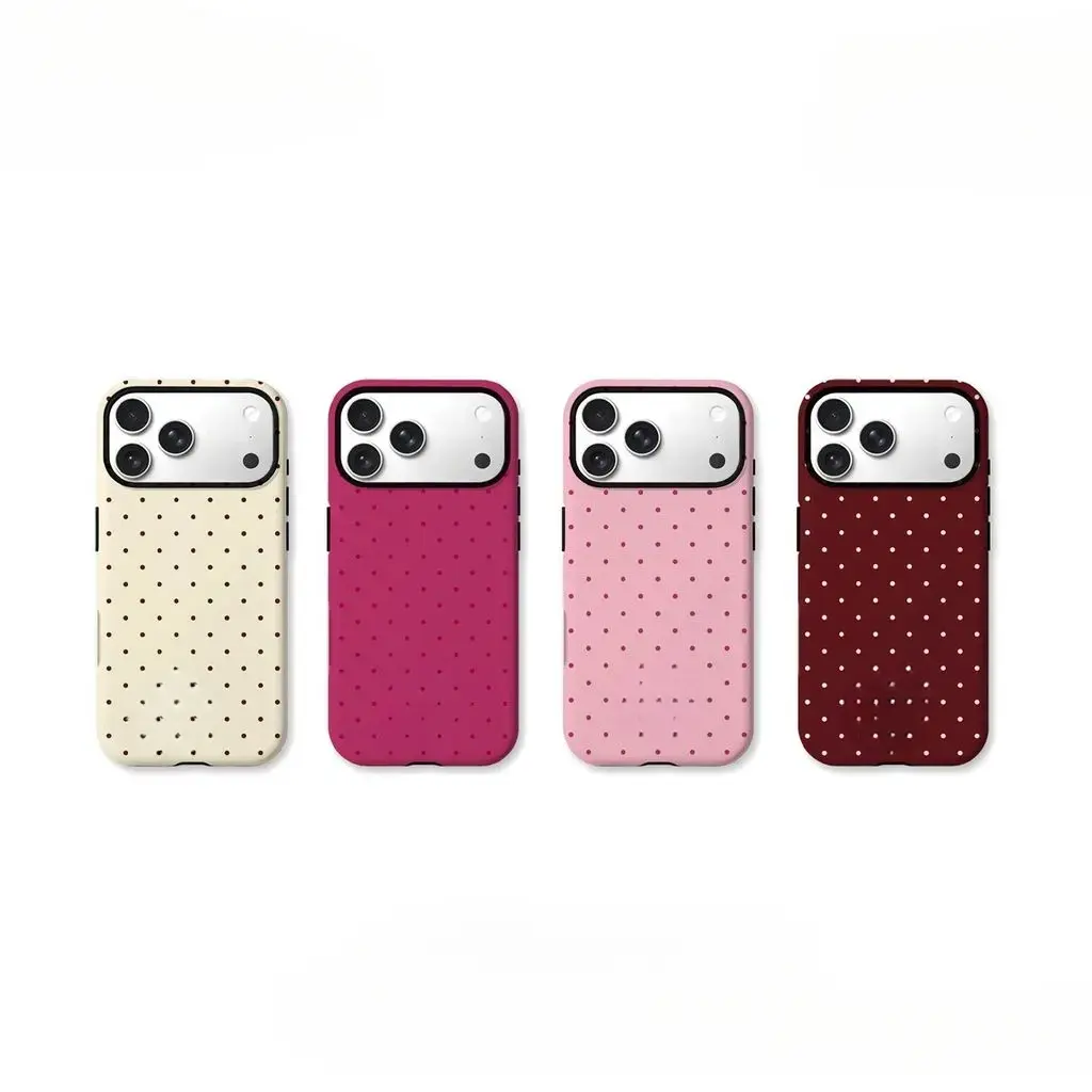 Cream Base Red Polka Dot Silicone Phone Case - Minimalist Vintage Aesthetic Mobile Phone Accessory, Custom Shockproof Protection Cover for iPhone 17/16/15/14/13/12/11 Pro Max, Anti-Scratch Drop-Resistant Shell