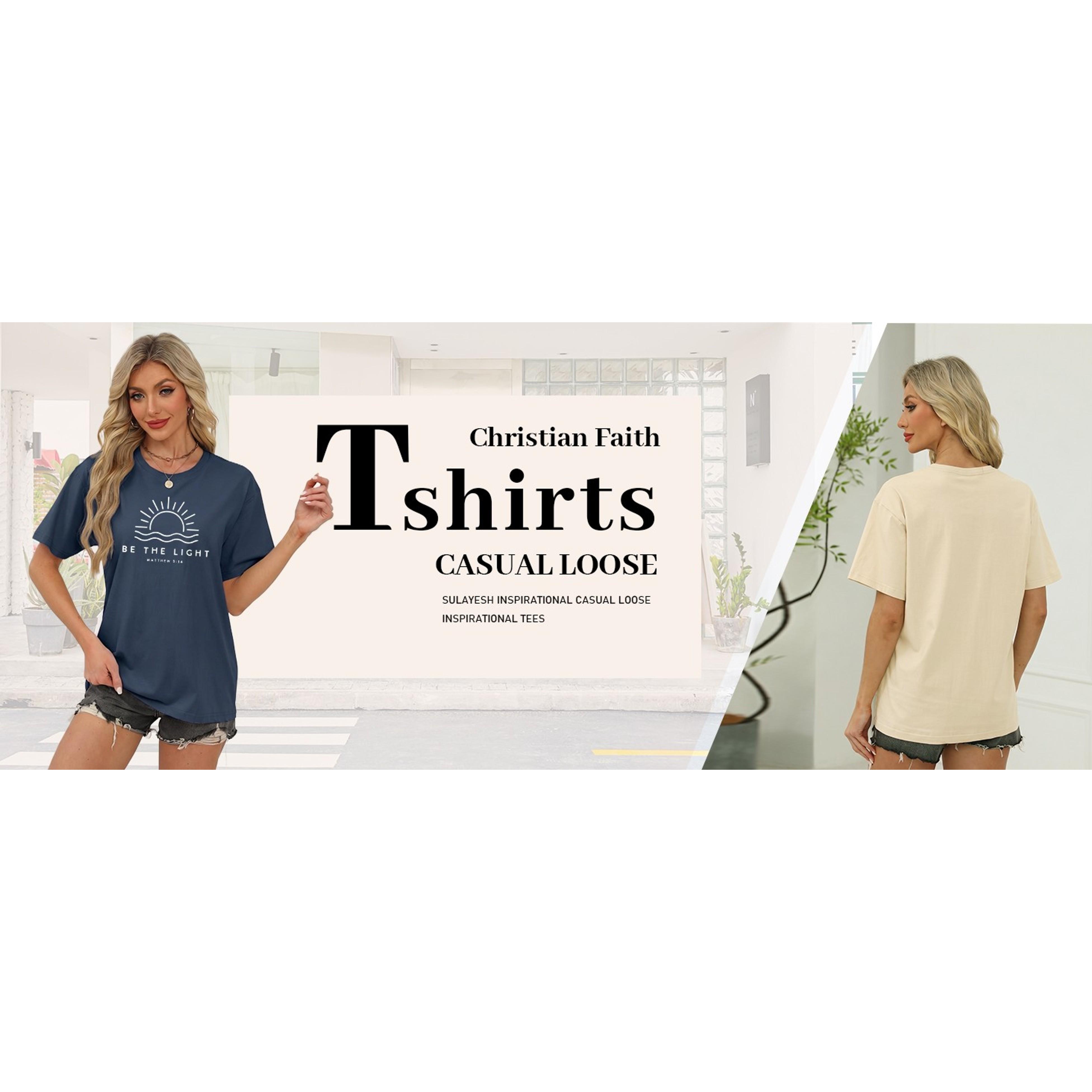 Women's Casual Cotton Fabric Short-Sleeve Christian "Be The Light" Bible Verse Inspirational Religious T-Shirt Tops, Graphic, Day, Comfortable, Breathable