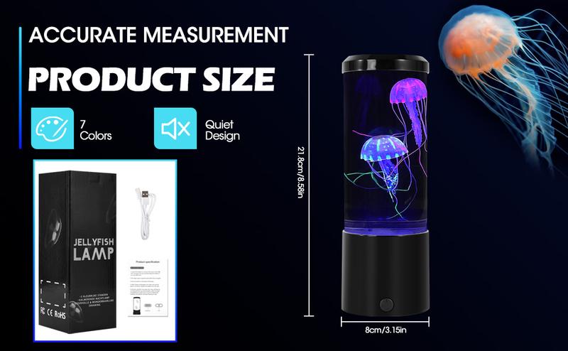 Portable Jellyfish Lamp Multipurpose 7 Color Changing LED Ambient Light with Remote Control & USB Cable for Home Office Bedroom Decor Ideal Gift