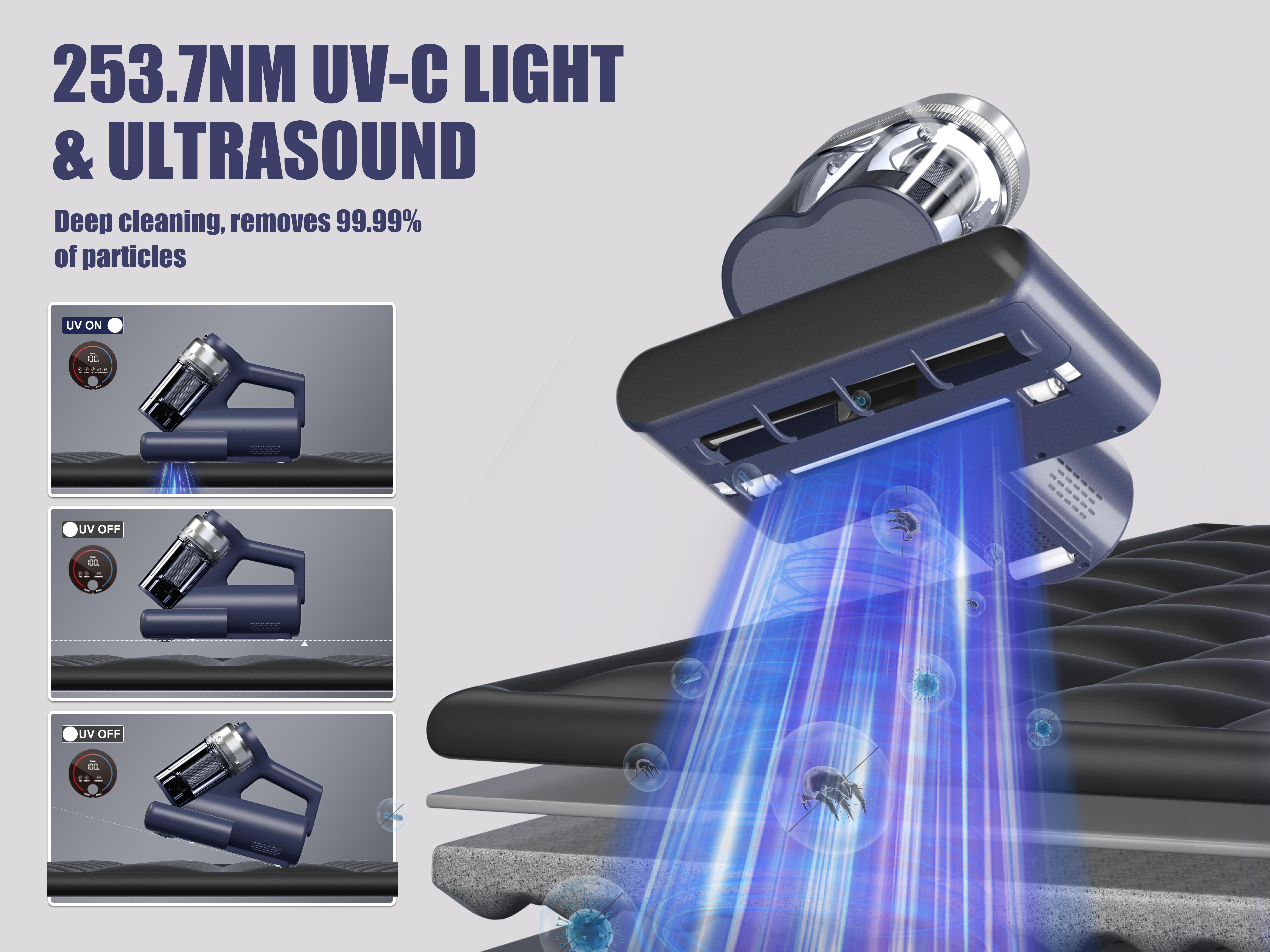 Teant Mattress Vacuum Cleaner for Dust Mites Removal, Bed Vacuum with UV-C Light & 149°F Hot Air & Aroma Tablet & LED Display, 16Kpa Powerful Suction Double-Cup Handheld Vacuum Cleaner With HEPA Filter for Bed, Couch, Sofa, Carpet