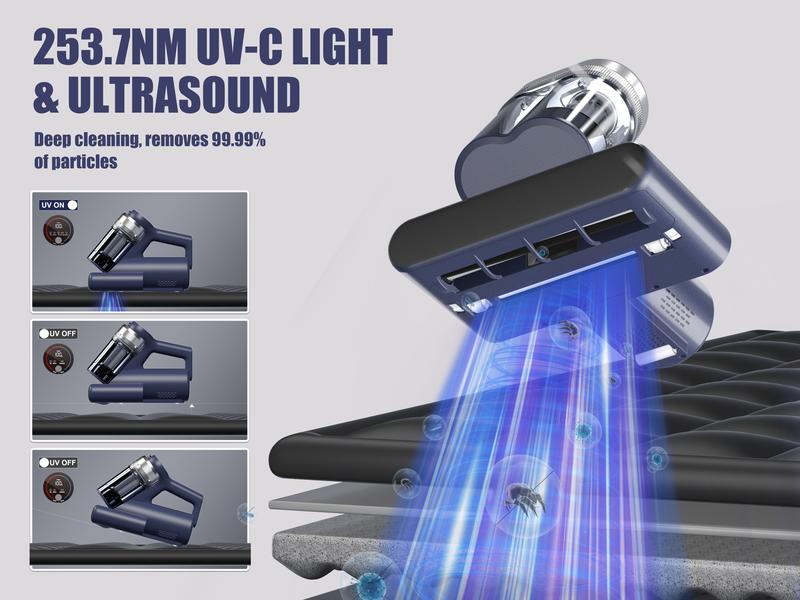 Teant Mattress Vacuum Cleaner for Dust Mites Removal, Bed Vacuum with UV-C Light & 149°F Hot Air & Aroma Tablet & LED Display, 16Kpa Powerful Suction Double-Cup Handheld Vacuum Cleaner With HEPA Filter for Bed, Couch, Sofa, Carpet
