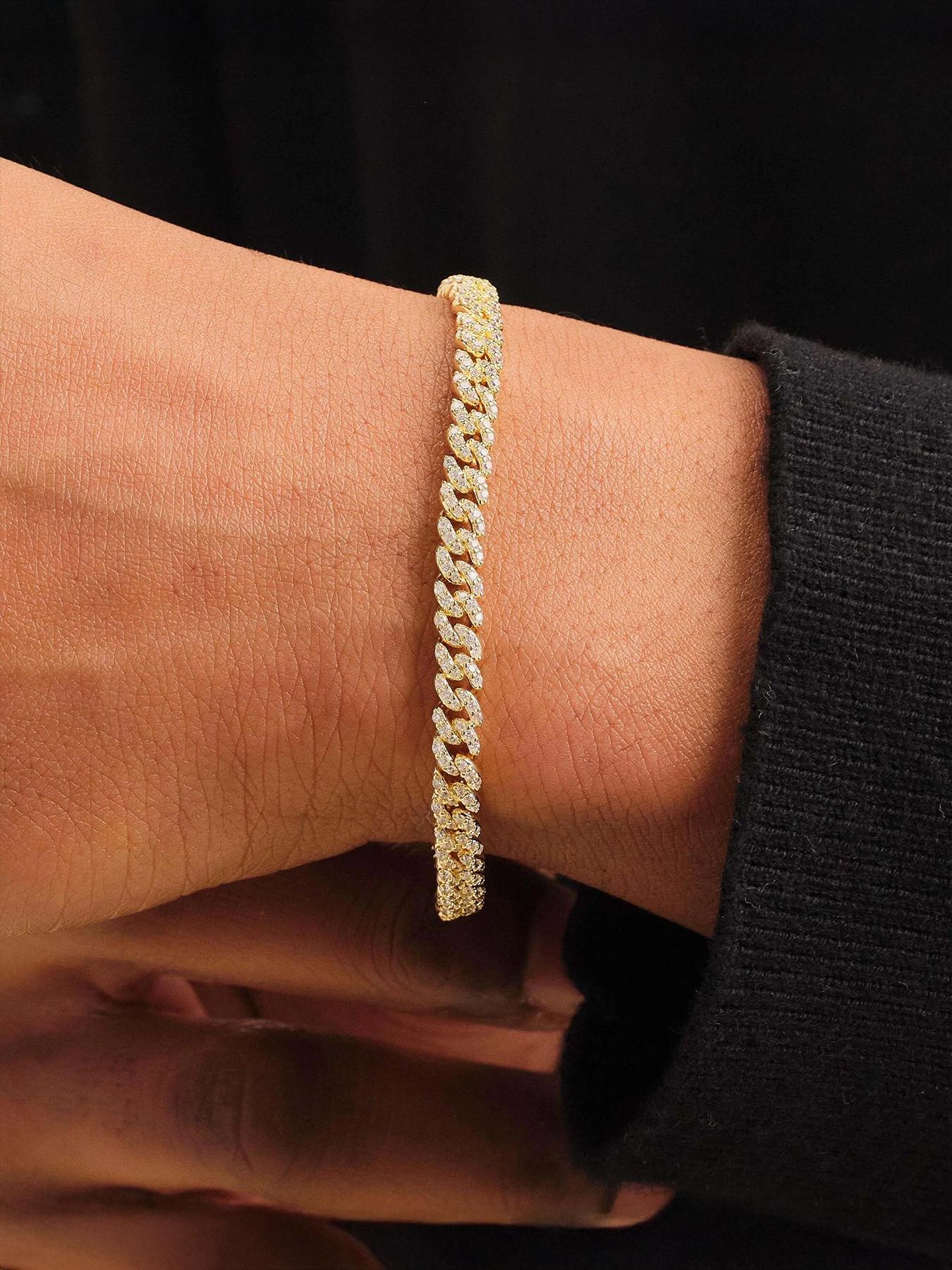 ICED CHICS 5mm Miami Cuban Link Bracelet, full of zircon hip-hop accessories, suitable for both men and women, suitable for daily wear, street casual style, a beautiful gift