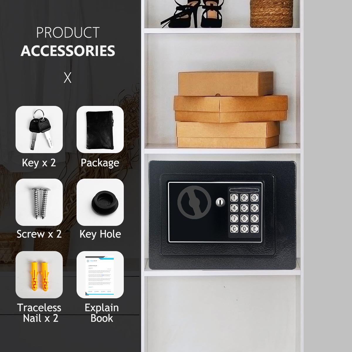 1pc Money Safe Box for Home with Sensor Light & Money Bag, Security Safe Box for Money Safe with Keys & Pass Code, Lock Box with Digital Keypad (Black and Silvery)#Summervibes