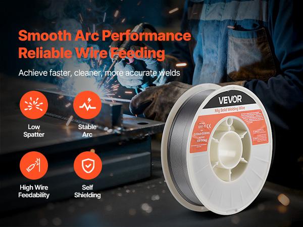 VEVOR Flux Core MIG Welding Wire, E71T-11 0.03-inch 10 LBS, Gasless Mild Steel Welding Wire with Low Spatter for All Position Arc Welding, Self-Shielded for Outdoor Use