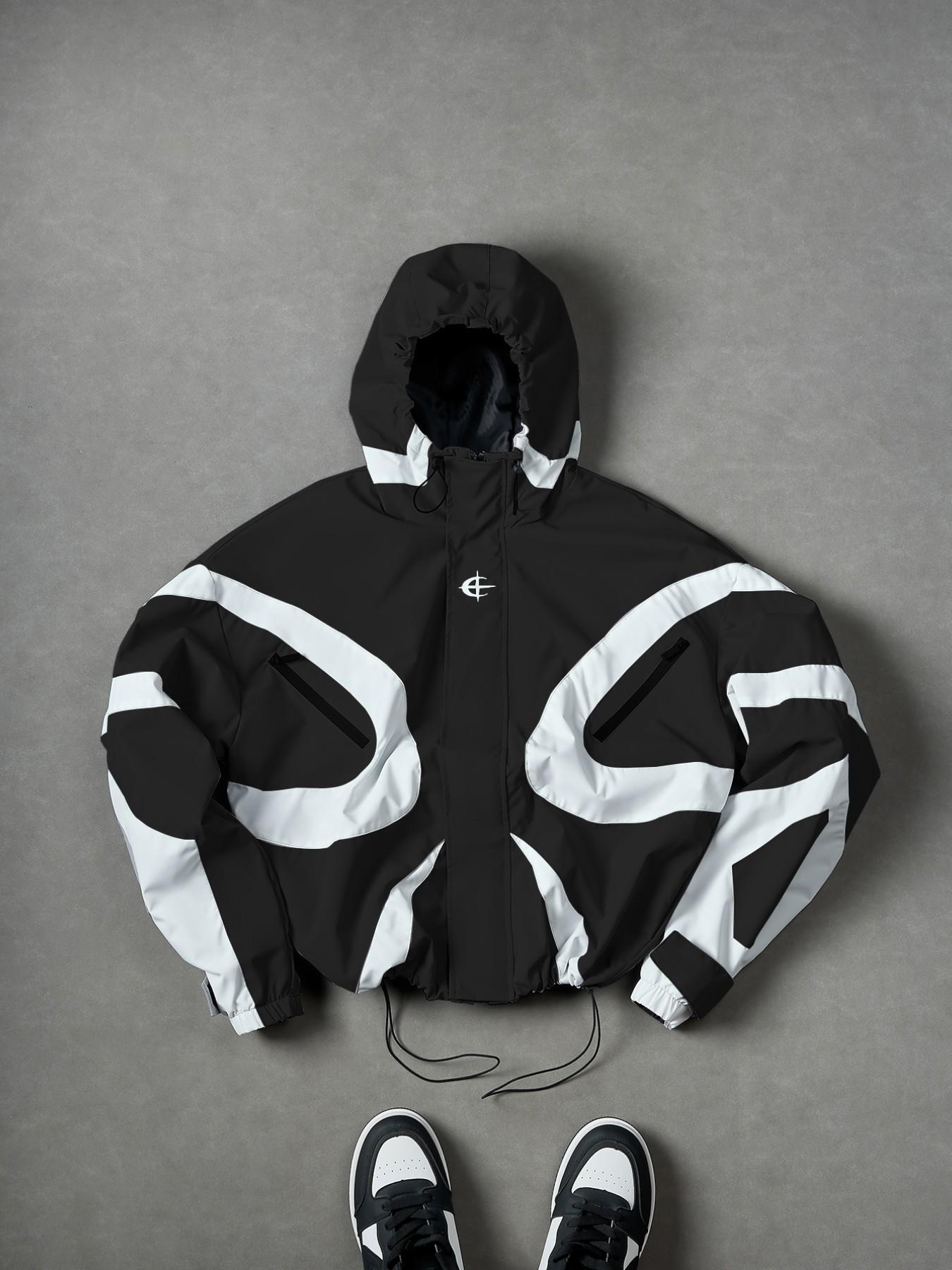 Men's Baseball Jacket High Street Patchwork Print Windproof Coat, Fashion College Style Long Sleeve Outerwear for All Seasons