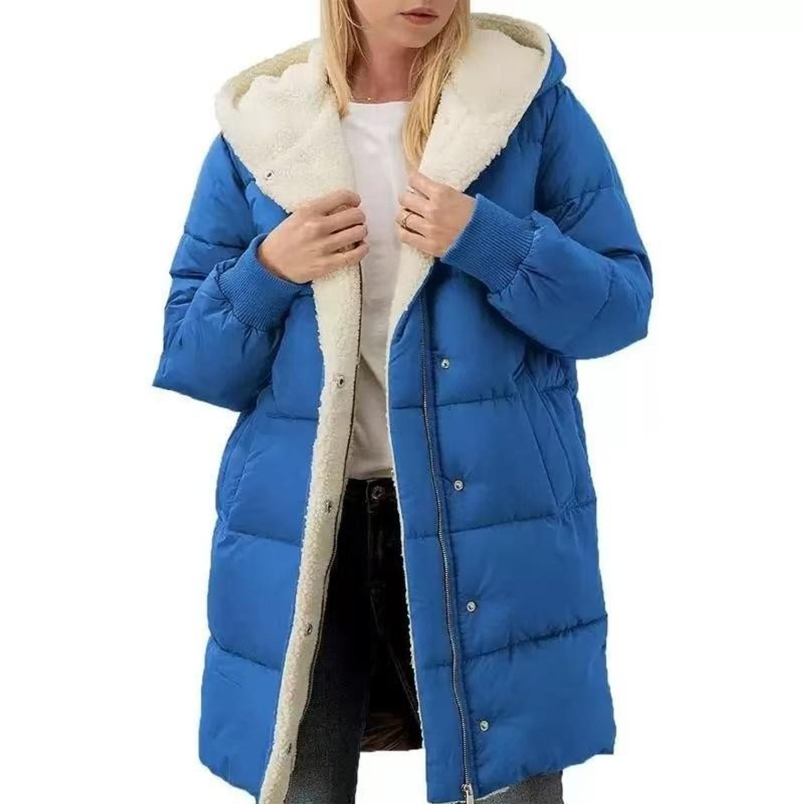 Womens Winter Warm Coats Shearling Lined Long Hooded Puffer Jacket Tops Womenswear