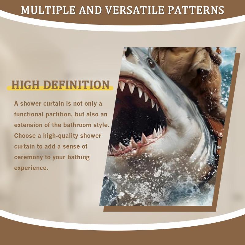 1pc Epic Orange Cat Shark Rider Fantasy Printed Shower Curtains with Plastic Hooks Shower Curtain for Bathtub Bathroom, Suitable for Home and Hotel Machine Washable Bathroom Decor as Best Gifts for Friends and Fantasy Lovers