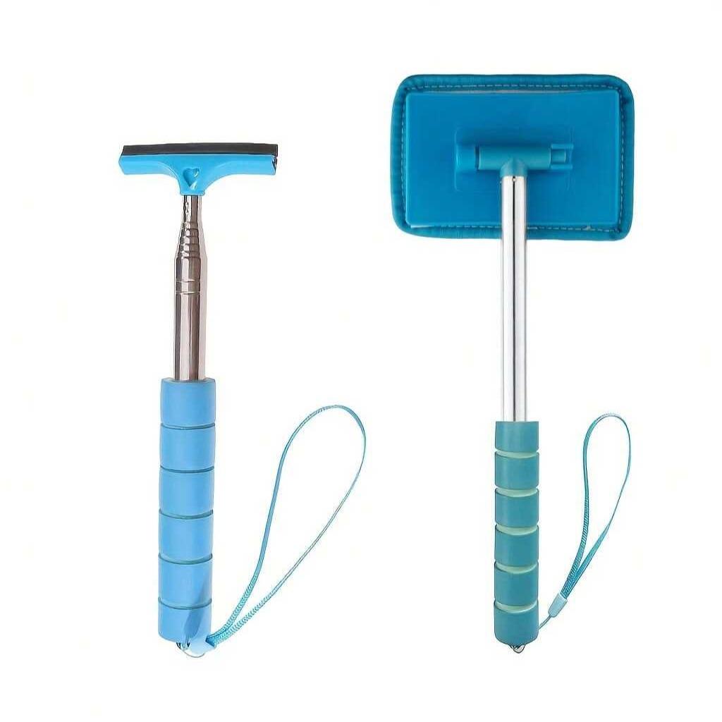 2 Counts Windshield Cleaner Tools, Car Cleaning Kit, Car Squeegee for Windshield with Extendable Handle & Reusable Microfiber Pad, Side Mirror Squeegee, Rear View Mirror Accessories for Rainy and Foggy Weather, Car Detailing Accessories