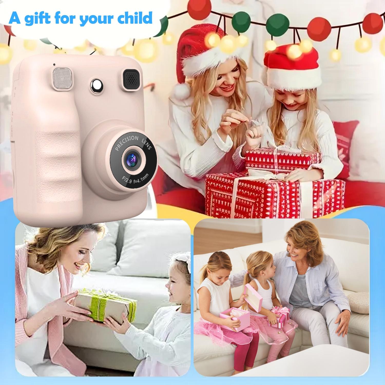 Kids Instant Print Camera 48MP High Definition 1080P Video, 8X Magnification Zoom with Flashlight, 5 Color Photo Filters, 3s/5s/10s Timed Shooting & 3/5 Burst Shooting, Includes 3 Rolls Printing Paper, Great Camera Toy for Kids