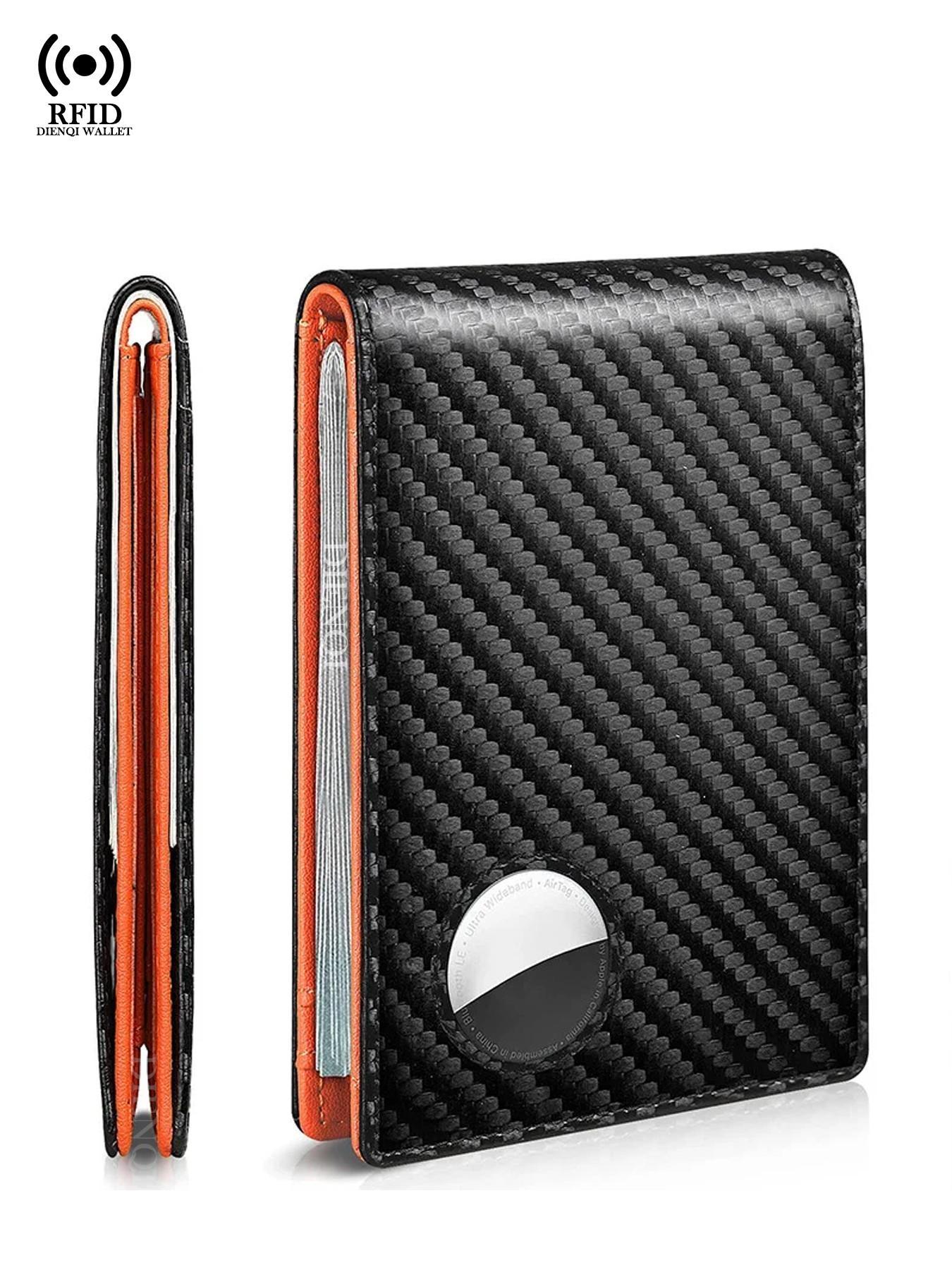 Minimalist RFID Blocking Wallet, Carbon Fiber Business Wallet, Credit Card Holder, Airtag Tracker Compatible, Daily Use Money Bag Clip