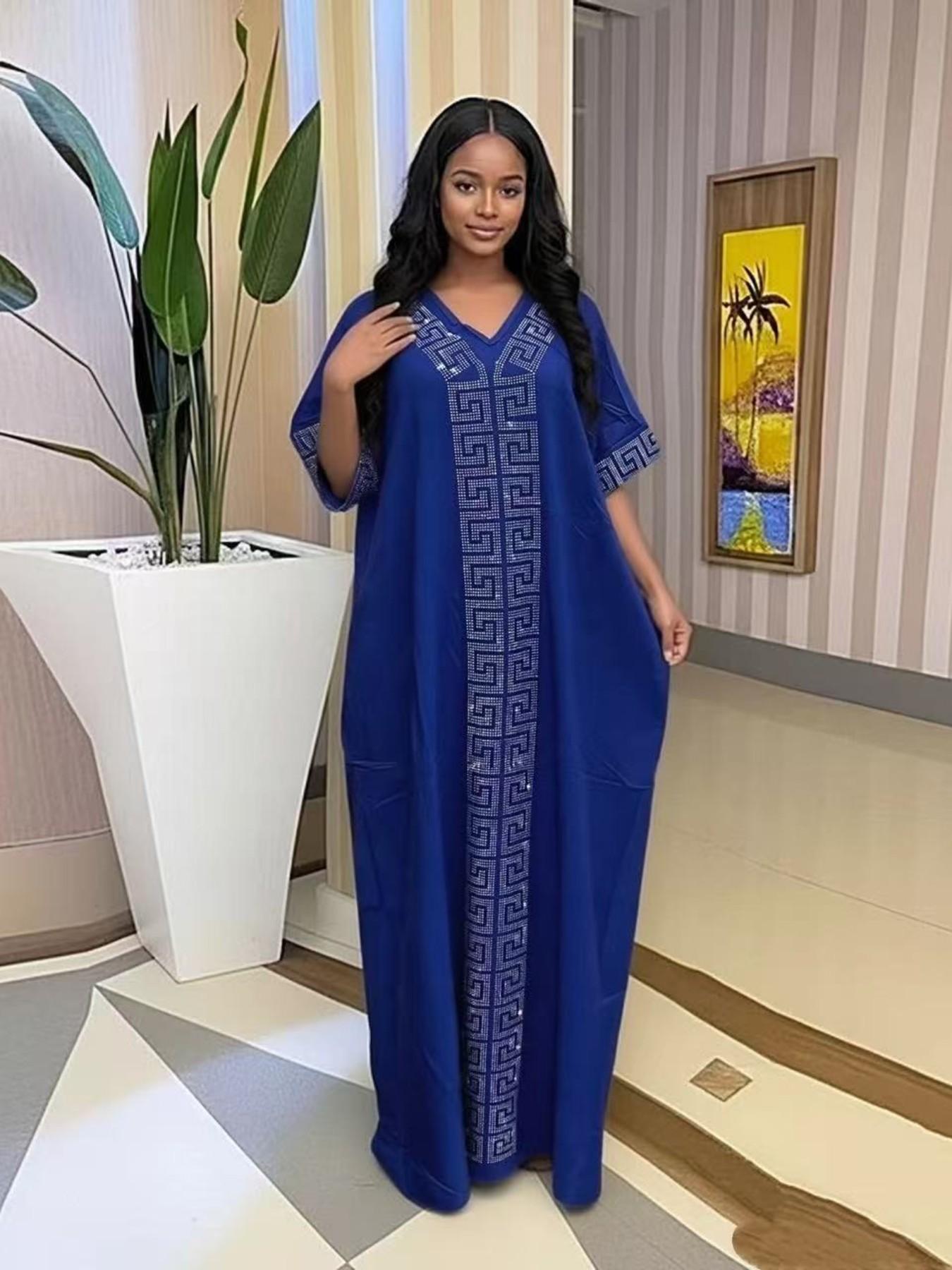2026 African Nigerian Style Women's Islamic Clothing Rhinestone Loose Boubou Kaftan Dress, Elegant Solid Color, Muslim Ethnic Robe with Matching Scarf & Pockets, Daily Party Wear 2026 African Nigerian Style Women's Islamic Clothing Rhinestone Loose Boubou Kaftan Dress, Elegant Solid Color, Muslim Ethnic Robe with Matching Scarf & Pockets, Daily Party Wear